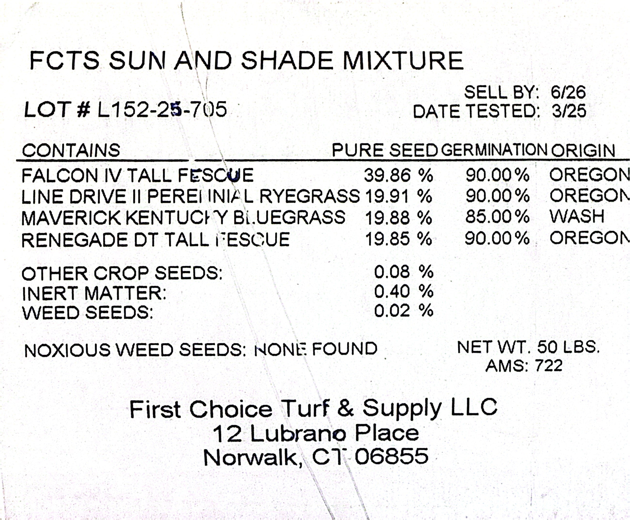 Sun and Shade Mix - Green Bag  Professional Grade  - 50 LB                ( Free Shipping )