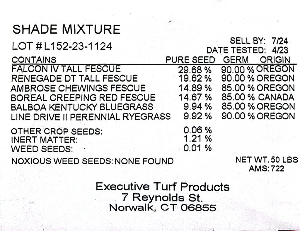 Shade Mix - Blue Bag --   Professional Grass Seed   50 LB       (FREE SHIPPING)