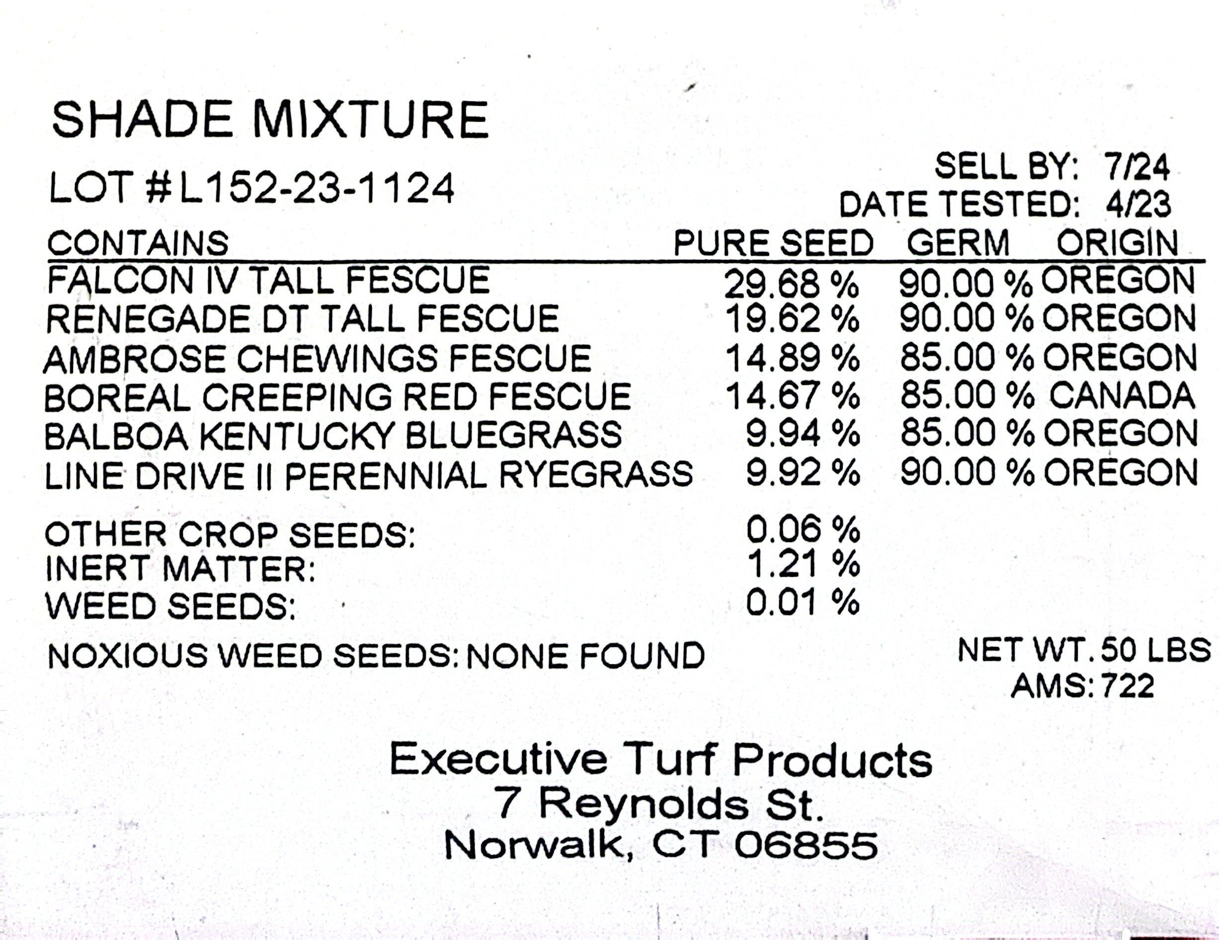 Shade Mix - Blue Bag --   Professional Grass Seed   50 LB       (FREE SHIPPING)