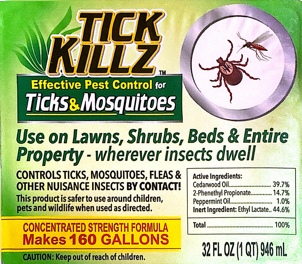 TICK KILLZ  Organic Pest Control for Ticks & Mosquitos  32 FL OZ.   MAKES  160 GALLONS   (Free Shipping)