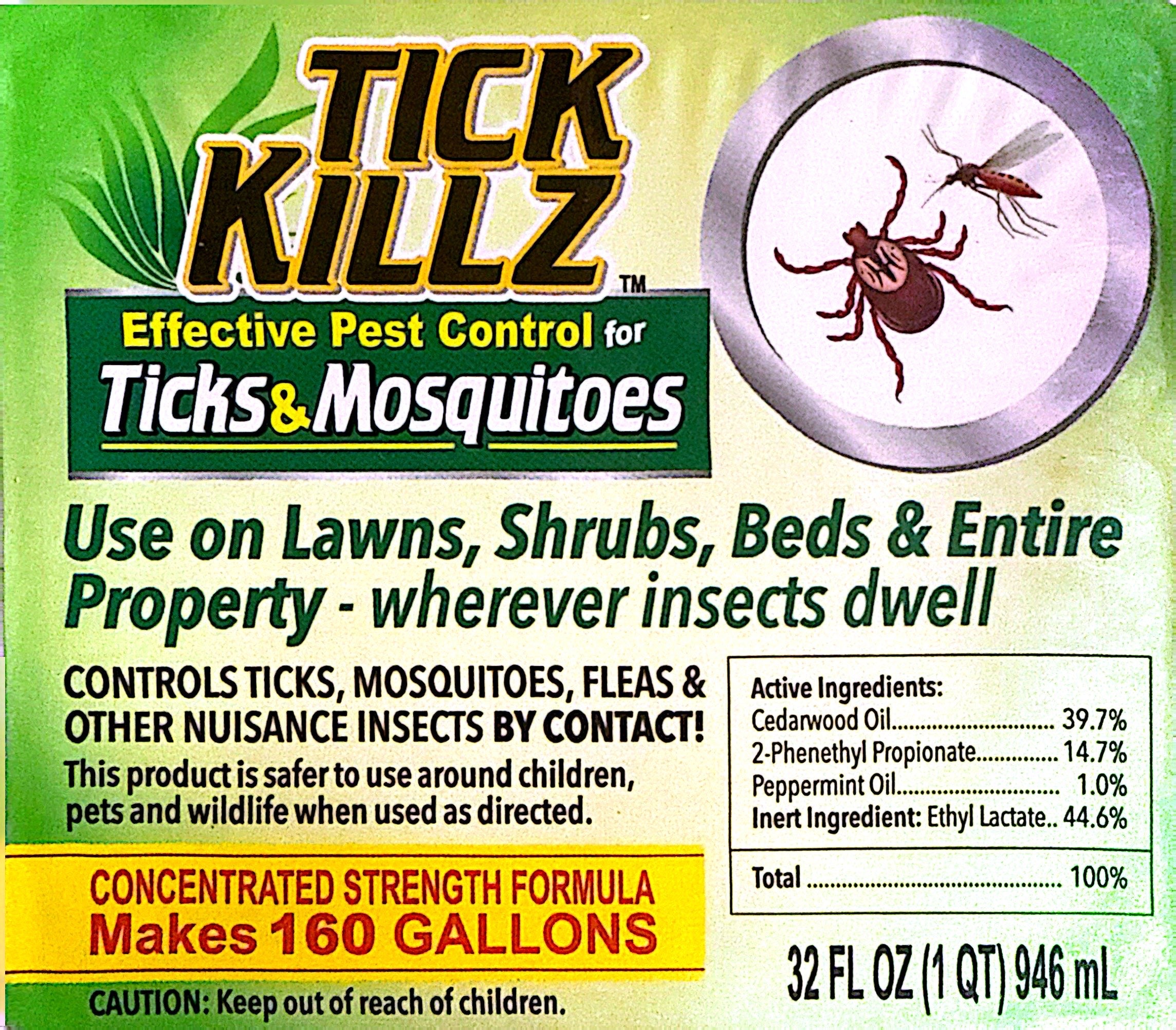 TICK KILLZ  Organic Pest Control for Ticks & Mosquitos  32 FL OZ.   MAKES  160 GALLONS   (Free Shipping)