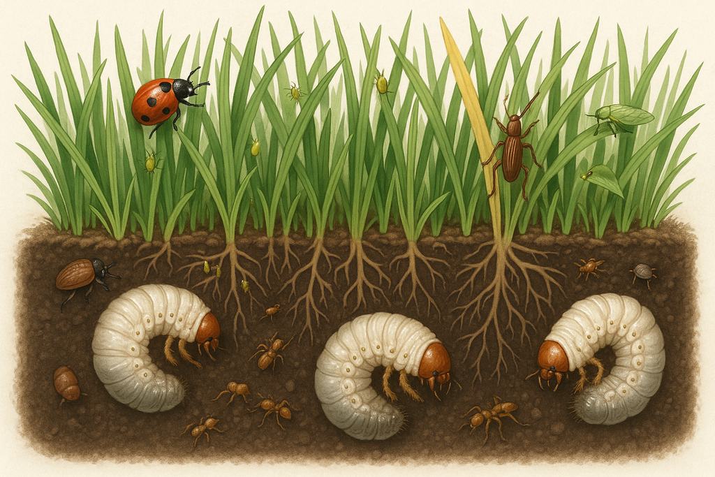 Grass Insects, white Warms under the grass eating the grass